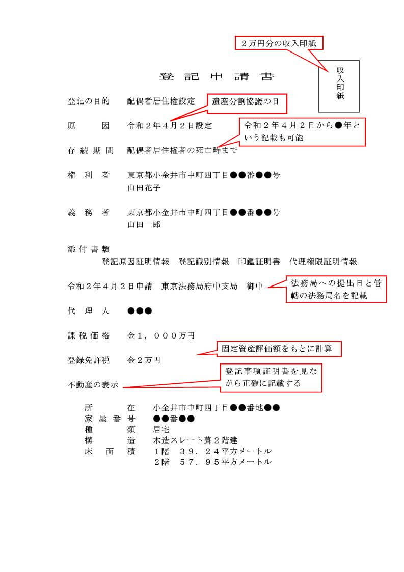 配偶者居住権設定登記申請書